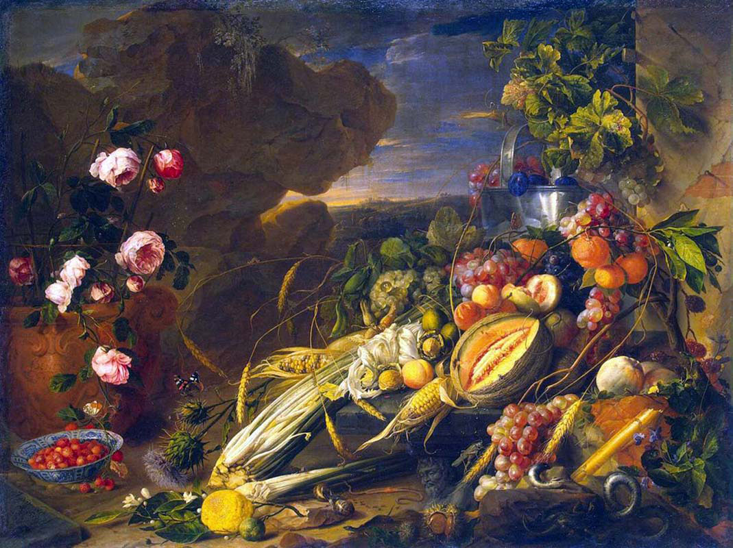 Fruit and a Vase of Flowers 